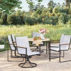 2pc Henning Swivel Outdoor Patio Dining Chairs Rocking Chairs Black - Project 62™