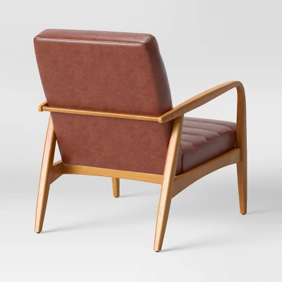 Northway Channel Tufted Wood Armchair Brown Faux Leather - Project 62™ 5 Northway Channel Tufted Wood Armchair Brown Faux Leather - Project 62™ - Image 3