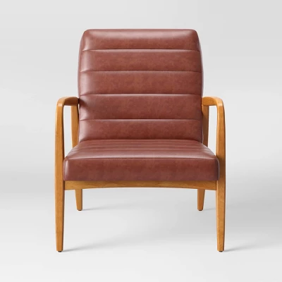 Northway Channel Tufted Wood Armchair Brown Faux Leather - Project 62™ 4 Northway Channel Tufted Wood Armchair Brown Faux Leather - Project 62™ - Image 2